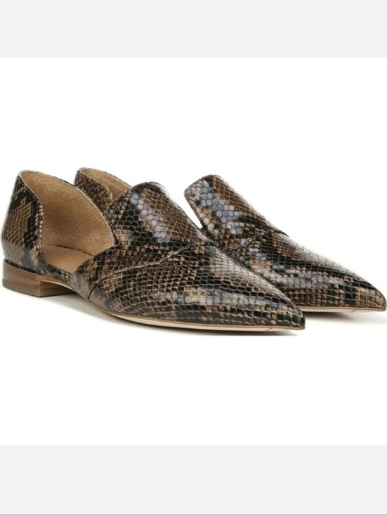 Franco Sarto Shoes - Franco Sarto Toby Pointed D'Orsay Flat  Brown Leather Snake Print Size 8.5